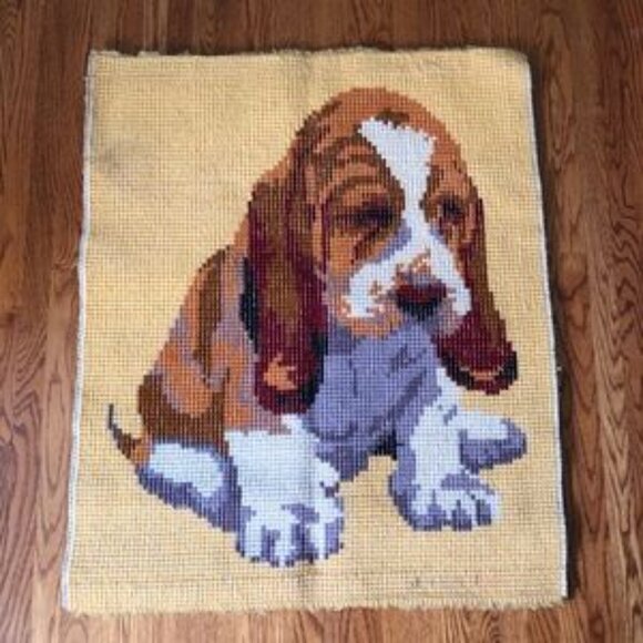 Large vintage hound dog latch hook fibre art/ rug - Picture 2 of 4